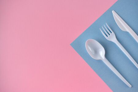 White plastic cutlery on the right sideの写真素材