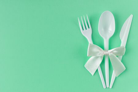Disposable tableware. Caring for the environment. Recycling problem. Vegetarianism. Flatlay. Top...