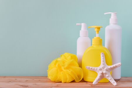 A vessel with body care products. Spa Relax Baby hygiene.の写真素材