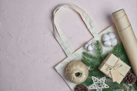 Rag bag on top of natural organic packaging for gifts.