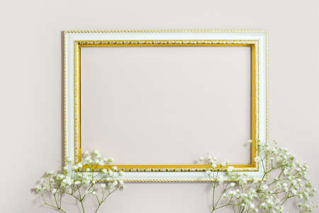 One frame with small flowers has space for the text.の写真素材