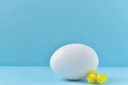 A white egg on a blue background. Easter. minimumの写真素材