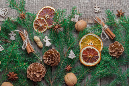 Happy New Year background. Christmas. A Christmas card. Top view. Space for the text.