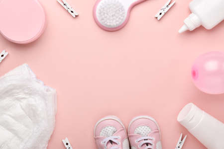 A frame of basic necessities for a baby.の写真素材