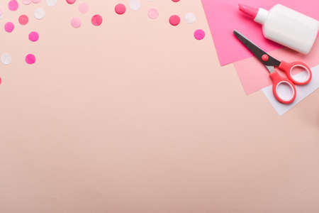 Pink background for paper crafts in color. Copy spaceの写真素材