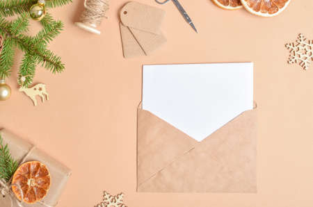 Eco-invitation for Christmas and New Year. A congratulatory letter with a place for the text.の写真素材