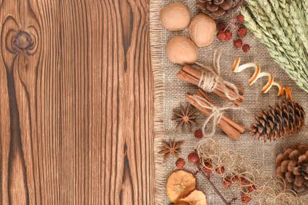 Dried flowers for children's creativity. Natural material for eco-design. Zero waste. Eco-friendly packaging for gifts with your own hands. Flat layout, top view.の写真素材