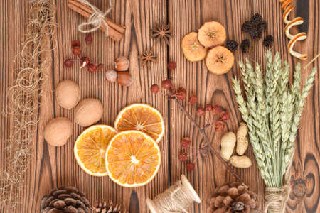 Dried flowers for children's creativity. Natural material for eco-design. Zero waste. Eco-friendly packaging for gifts with your own hands.の写真素材