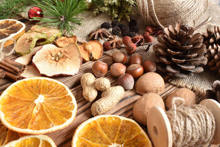 Dried flowers for children's creativity. Natural material for eco-design. Zero waste. Eco packaging for gifts for New Year and Christmas.の写真素材