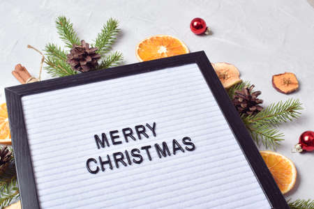 Merry Christmas greeting card. Composition of natural eco-jewelry.の写真素材