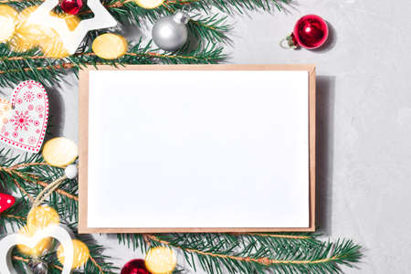 Christmas invitation with vintage-style bokeh. Layout with an envelope and an empty space. Happy New...