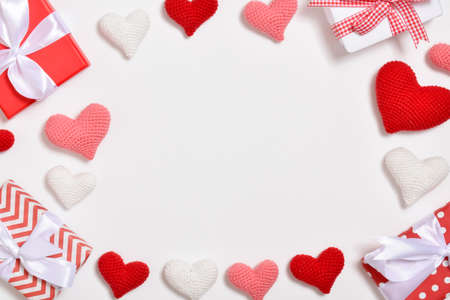 Background frame of gifts and hearts for the Valentines Day holiday.の写真素材
