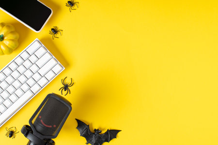 A banner for the Halloween holiday on a yellow background. Blogging.の写真素材