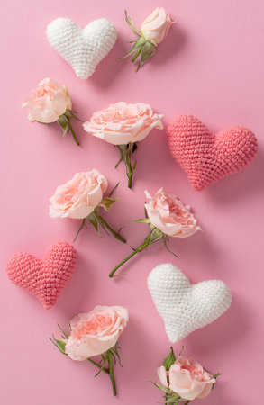 Vertical banner for Valentines Day. Minimalism is love, romance. Space for copying. Flat position, top viewの写真素材