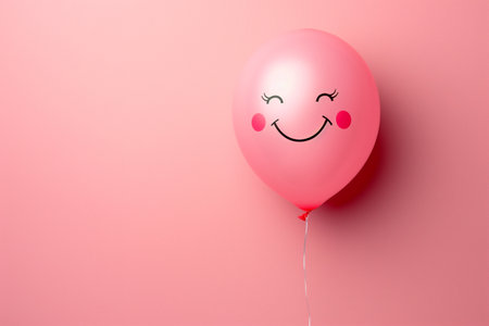Pink balloon with smiley face on pink background. 3d renderingの素材