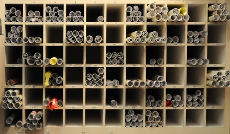 Shelves with prits and postersの写真素材