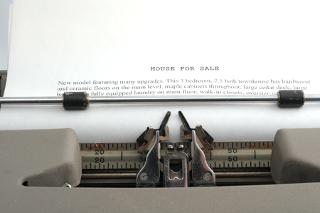 House Sales Ad typed on old typewriter 