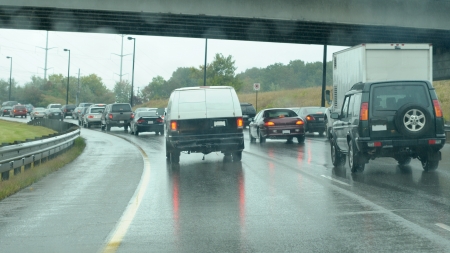 Car traffic in the rain