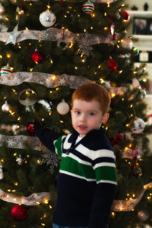 Small boy at a Christmas treeの写真素材