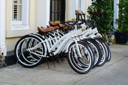 Parked bicyclesの写真素材