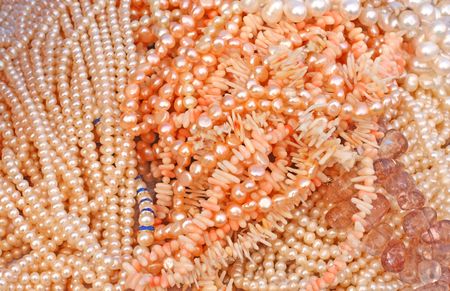 Close up of the different pearls and coralsの写真素材