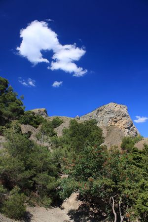 Mountain and blue sky. Nice weather in Crimea.の写真素材