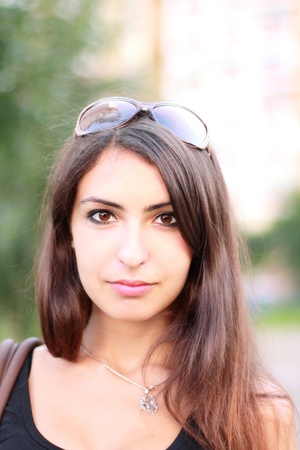 Glare of the beautiful young woman.の写真素材