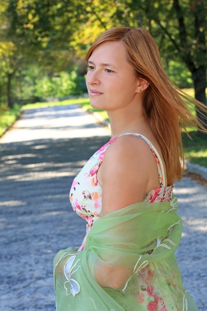 Portrait of the beautiful woman. Summer day.の写真素材