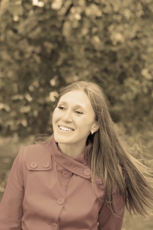 Portrait of the happy laughing womanの写真素材