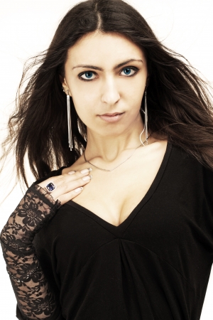 Studio portrait of the brunette gorgeous girl  Glare の写真素材