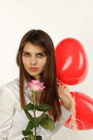 Studio portrait of the young lovely lady  Celebrating of the st  Valentinの写真素材