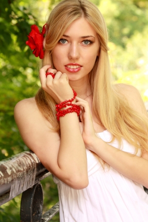 Summer portrait of the beautiful blonde girlの写真素材