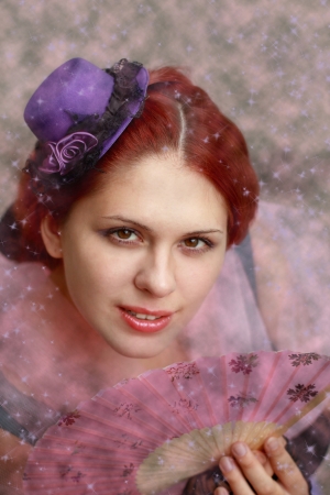 Portrait of the lady in purple hatの写真素材