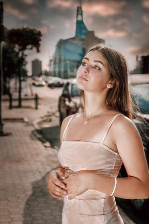 Urban portrait of the beautiful girl in Winnipegの写真素材