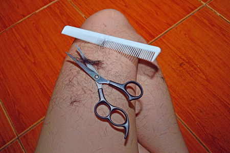 Haircut with myselfの写真素材