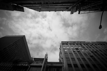 View of skyscrapers on sky in downtown, Taipei, Taiwan (black and white tone).の写真素材