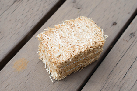Straw on wooden floor.の写真素材