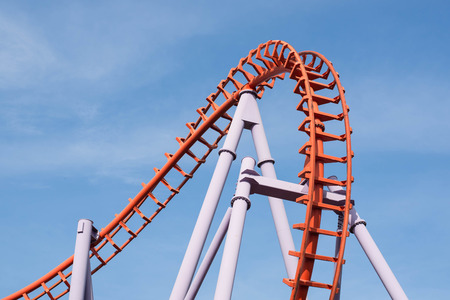 Roller coaster on blue sky background.の写真素材