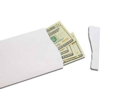 Dollar banknotes money in ripped envelope.の写真素材