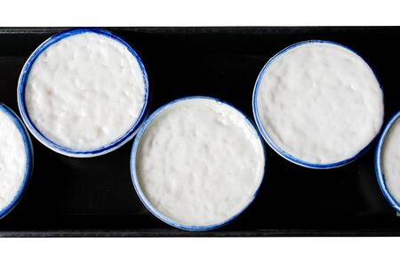 Top view of Thai dessert coconut Milk pudding or Khanom Thuaiの写真素材