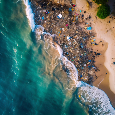 plastic waste and recycled waste thrown from the sea onto land. environmental protection concept.generated by AIの素材