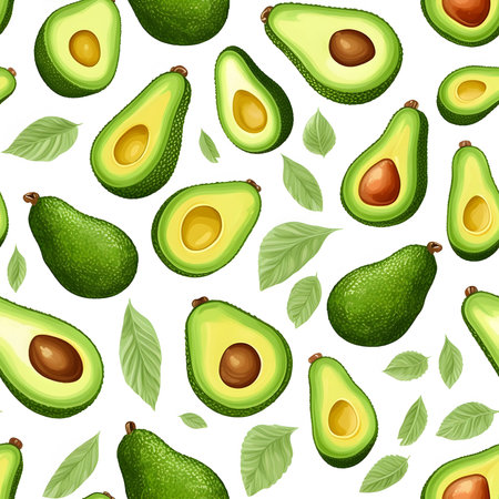 seamless pattern.avocado on a white background. generated by ai.の素材