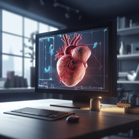 computer screen with visualization of the red human heart. medicine and innovation. health.treatmentの素材