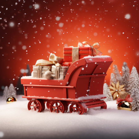 Christmas gifts. red sleigh. the concept shopping and discounts in the store. trees, garlandの素材