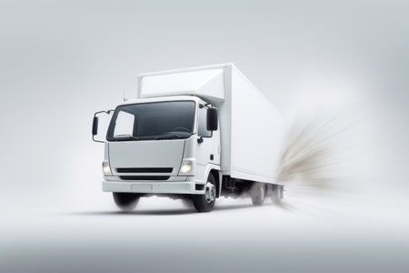 white truck. long exposure trail. concept of fast transportation and delivery serviceの素材
