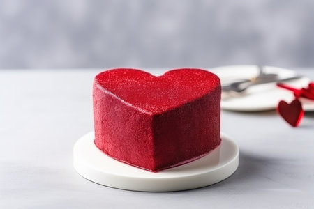 a cake in the form of a red heart on the light background. valentines day.romance. loveの素材