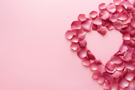 rose petals in the shape of a heart on pink background. valentines day. place for textの素材