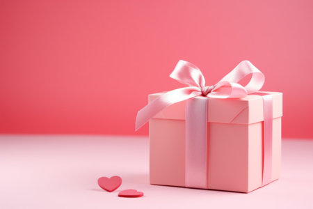 pink gift, heart on a pink background with pink ribbon. places for text. valentines dayの素材