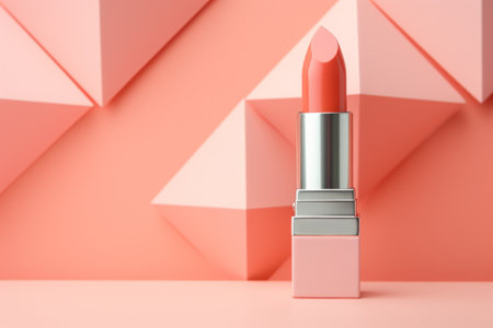 peach-colored lipstick on a geometric background. The tonality of the peach fuzz color of the year 2024.の素材