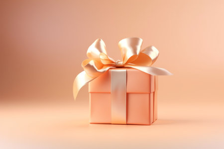 peach-colored gift and ribbon. The tonality peach fuzz color 2024.の素材